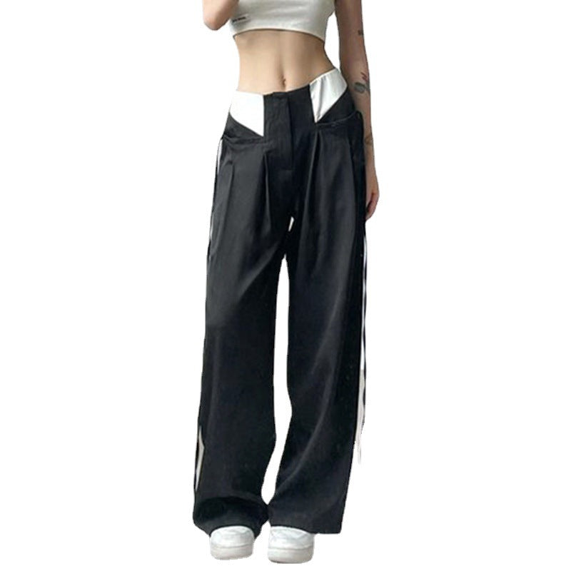 Men's Fashion Contrast Color Cuff Pocket Zip Straight Pants