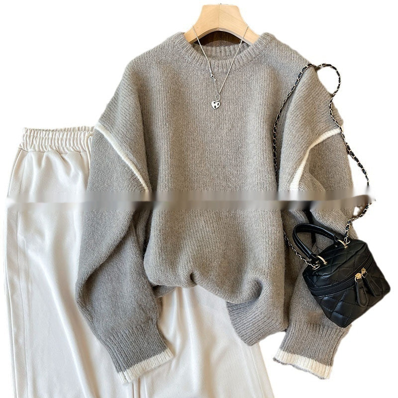 Outer Wear Loose Slimming Patchwork Knitwear Top