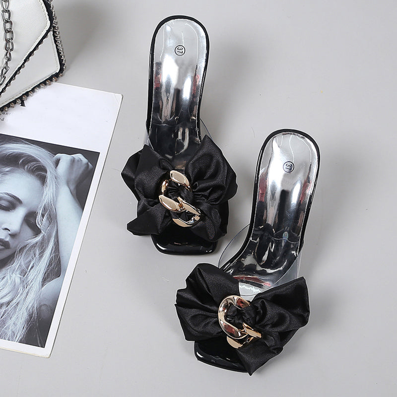 Wine Glass With Square Toe Glass Plastic Flip-flops High-heeled Sandals