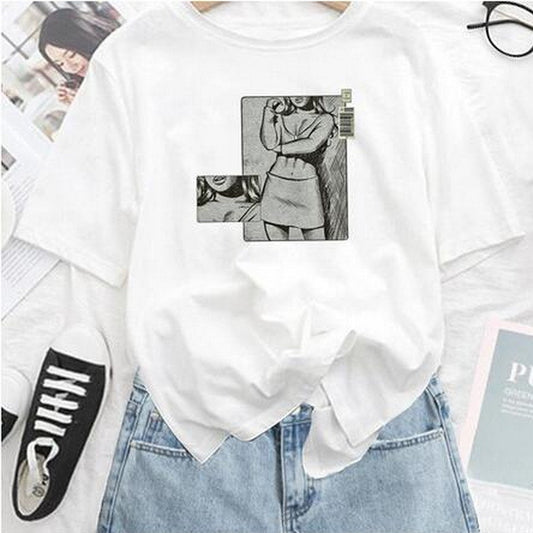 Europæisk og amerikansk print kortærmet T-shirt til kvinder
