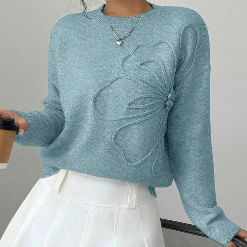 Moderigtig All-match Casual Blomster Rund Hals Sweater Dame Sweater