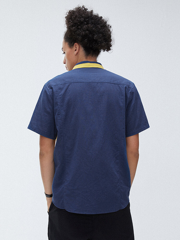 Colorblock Short Sleeve Fit Lapel Men's Shirt