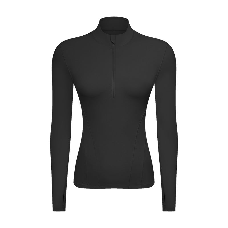 Double-sided Nylon Half Zipped Stand Collar Yoga Jacket Women's Stretch Tight-fitting Cinched Slimming Sports Jacket