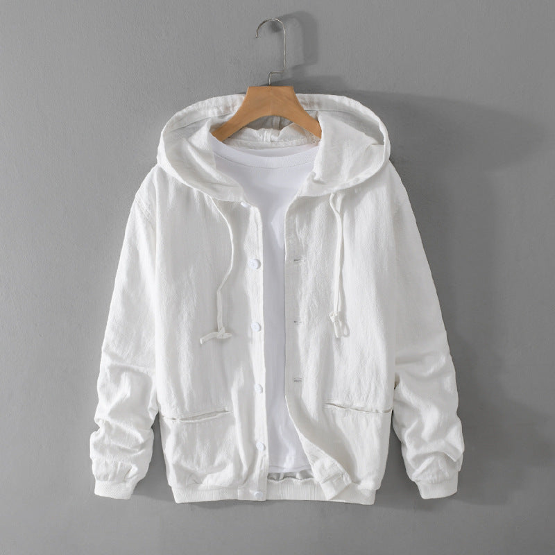 Men's Spring And Autumn Clothing Linen Jacket Hooded Jacket Loose Cotton Linen Men's Top