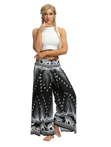 Peacock Feather Digital Print Summer Comfortable Breathable Casual Pants
