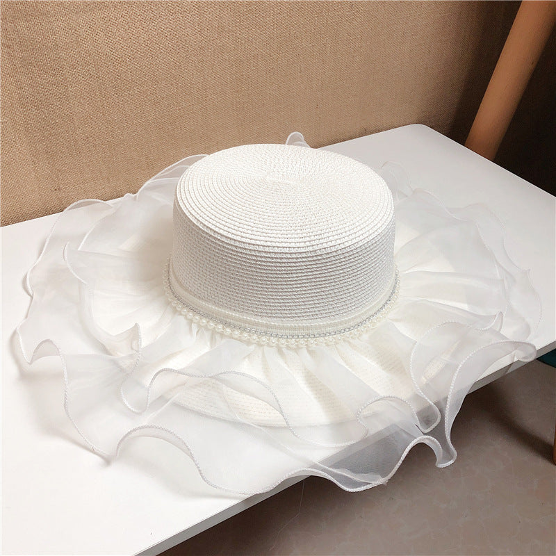 Pearl Lace Mesh Shade Straw Hat