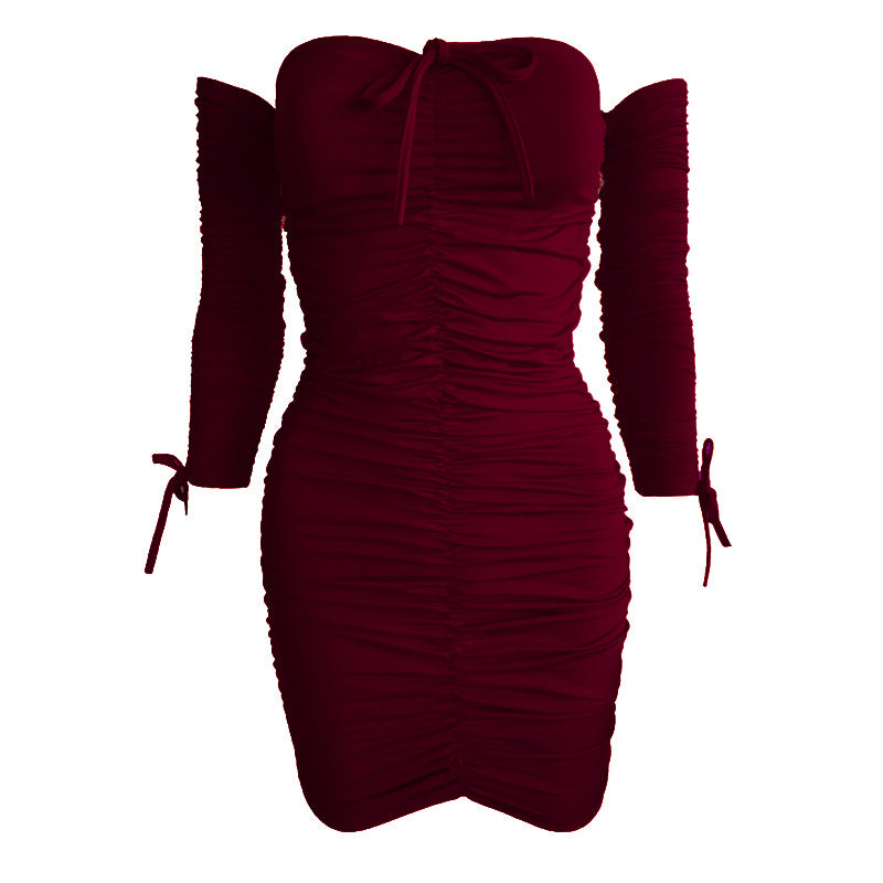 shoulder Long-sleeved Tube Top Sexy Dress 1One-