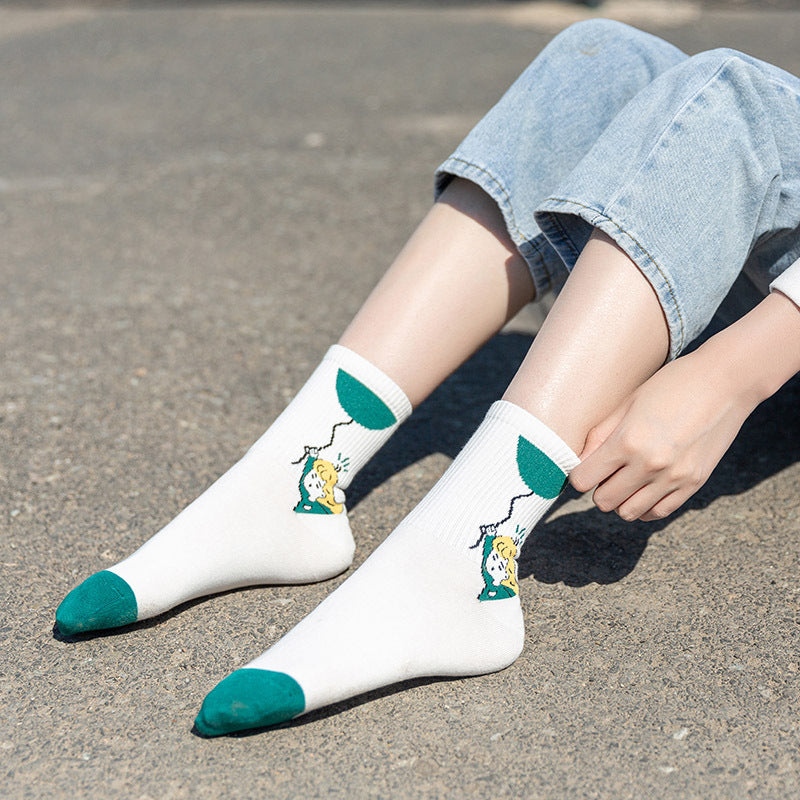 Women's Medium Length Cartoon Jacquard Socks