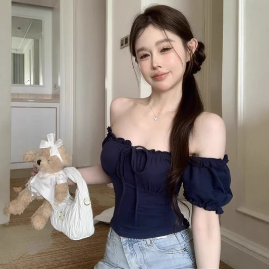 Short Hot Girl Puff Sleeve Unique Small Top
