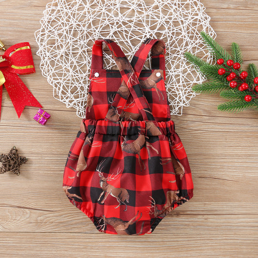 Elk Printing Strap Sleeveless Romper One-piece Romper