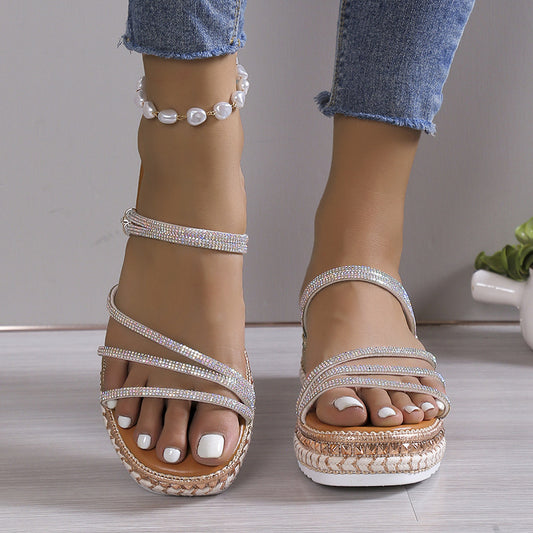 Cross Sandals Round Toe Strap Platform