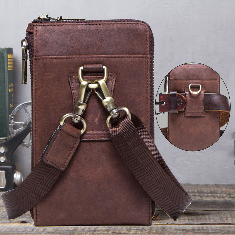 Retro Crazy Horse And Cow Leather Men's Phone Bag