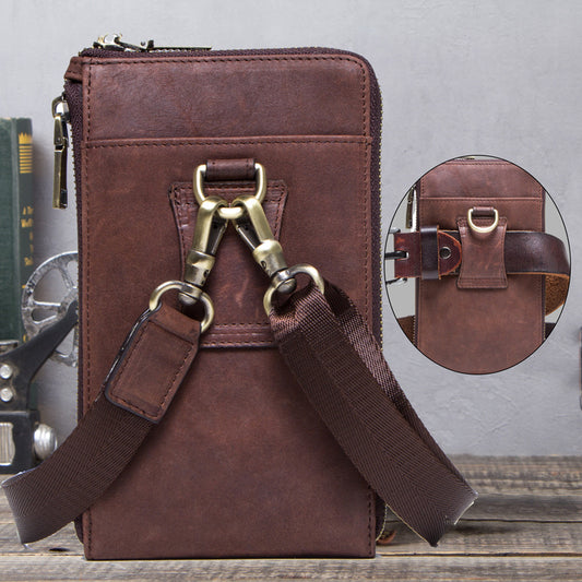 Retro Crazy Horse And Cow Leather Men's Phone Bag