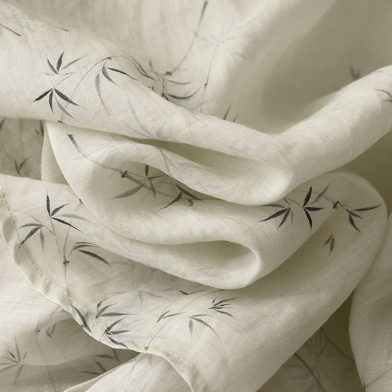 Crew-neck Artistic And Fashionable Cotton-linen Shirt With A Print