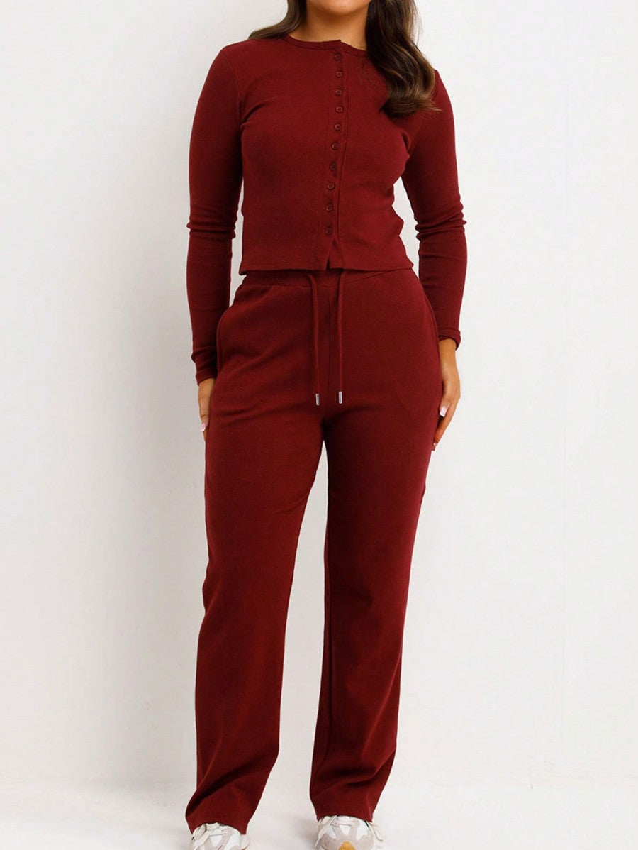 Women's Shirt And Straight-Leg Pants Two-Piece Set