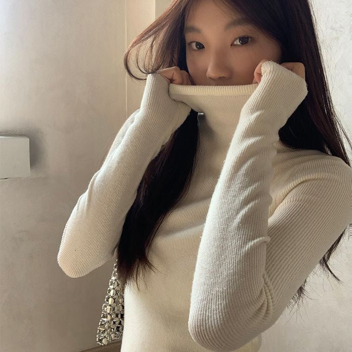 Slim Fit Turtleneck Base Thick Sweater For Women