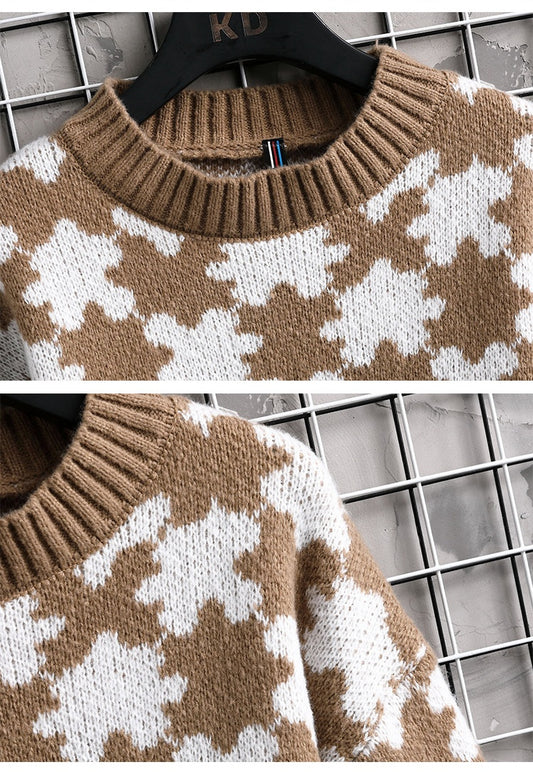 Puzzle Jacquard Half High Neck Men's Loose Casual Sweater