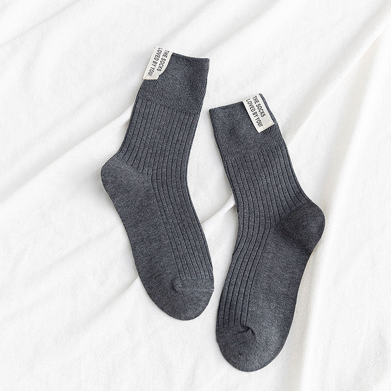 Cloth Label Thick Needle Mid-calf Length Solid Color Breathable All-matching Stockings