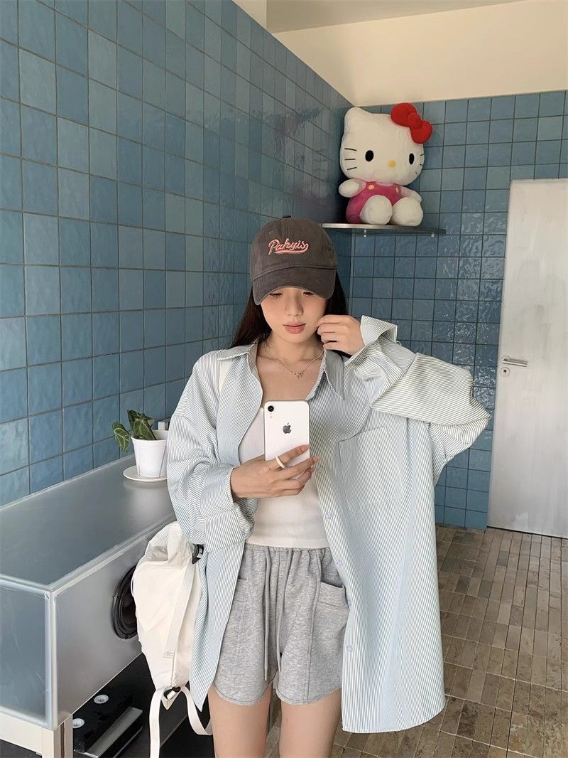 Striped Shirt Women's Casual Loose Shirt Coat