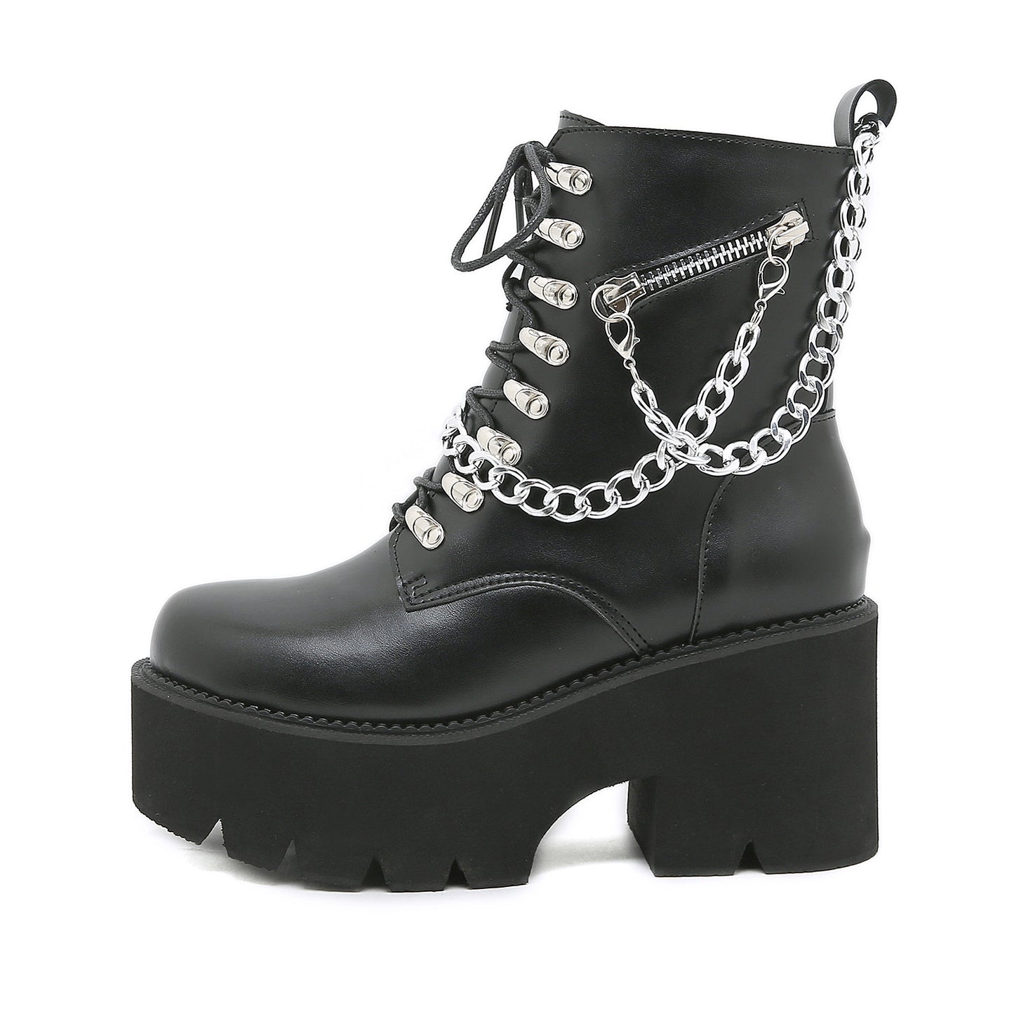 Mid-calf Boots With Metal Chains Western Style