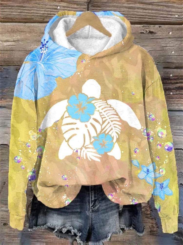 Fashion European And American Style Autumn And Winter Floral Print Long Sleeve Pullover