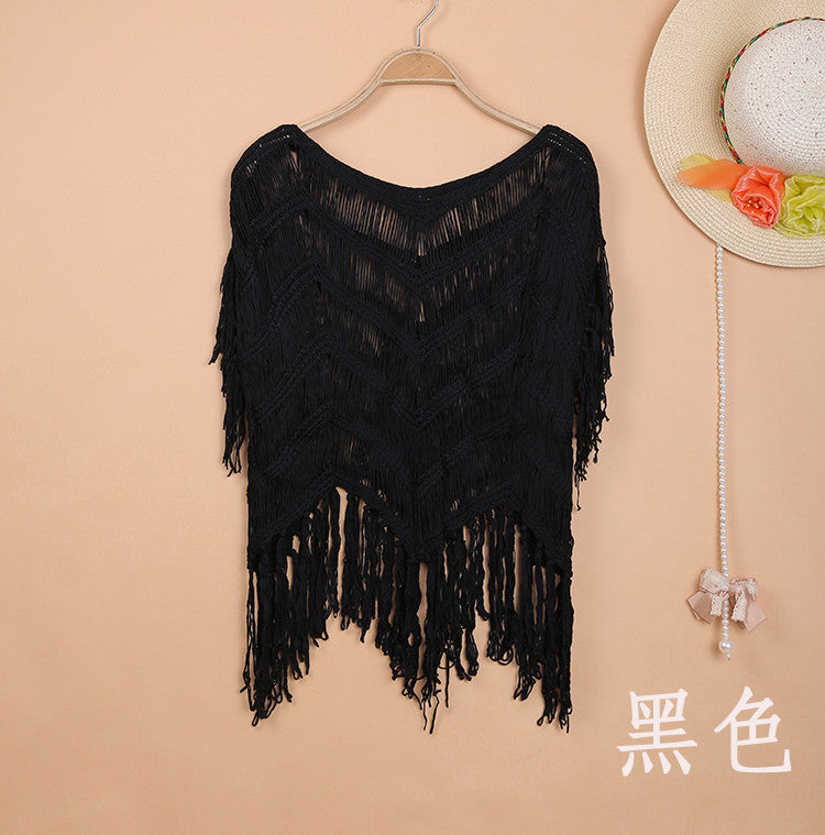 Bohemian Beach Cover-up Hollow Hand Crocheting Tassel Patchwork Top