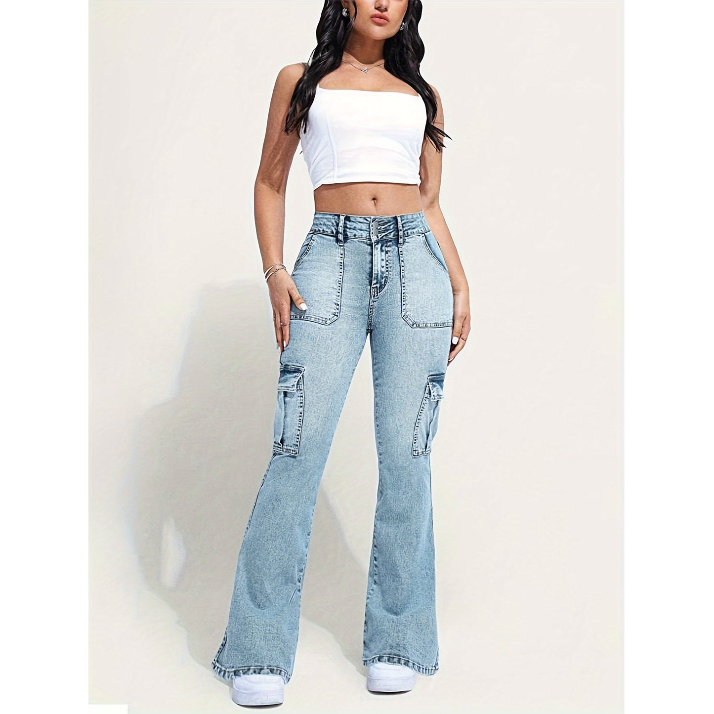 Plus-size Womens Workwear Denim Jeans Casual Straight-leg Style