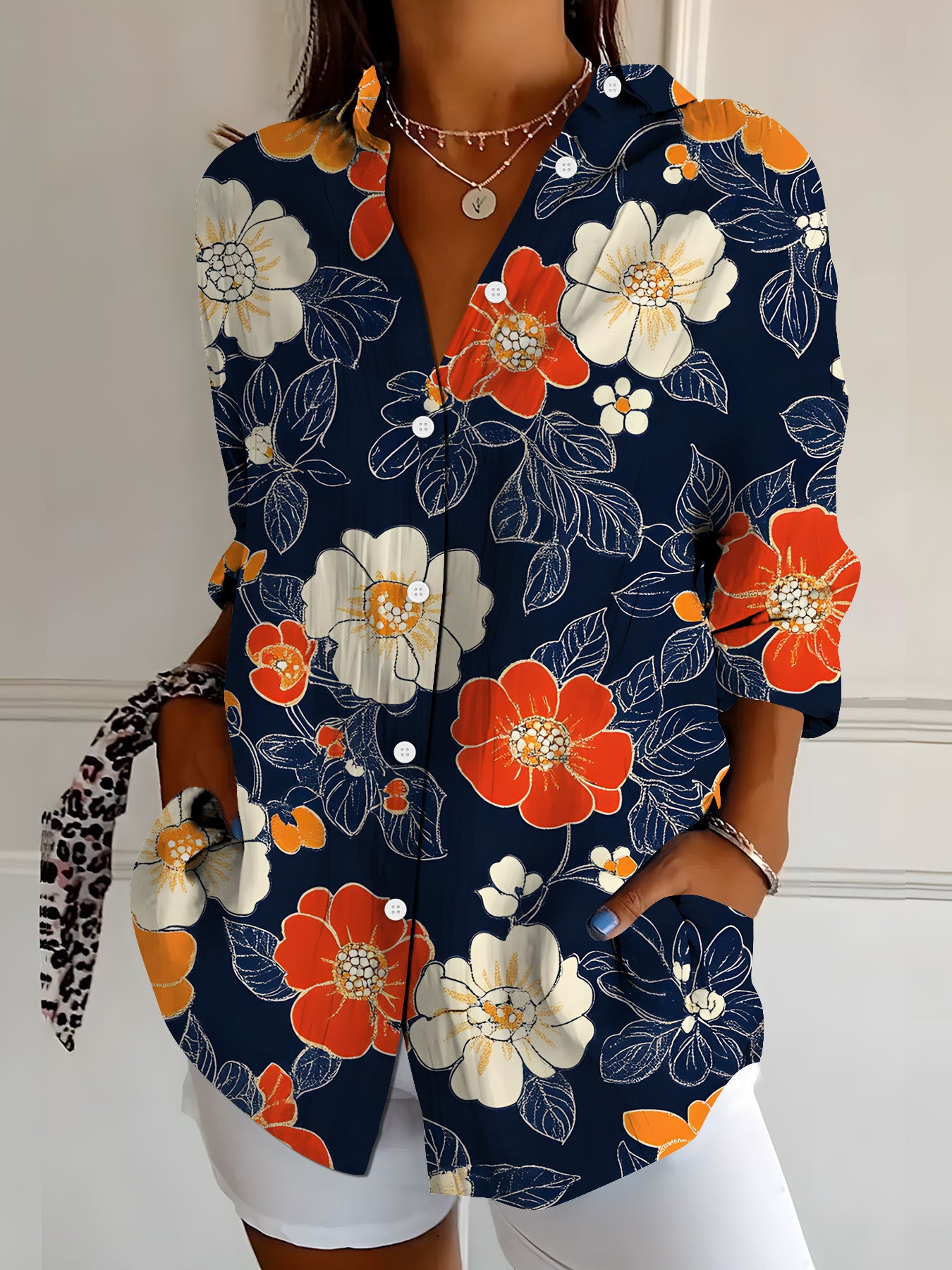 New Womens Floral Print Premium Elegant Long Sleeve Shirt
