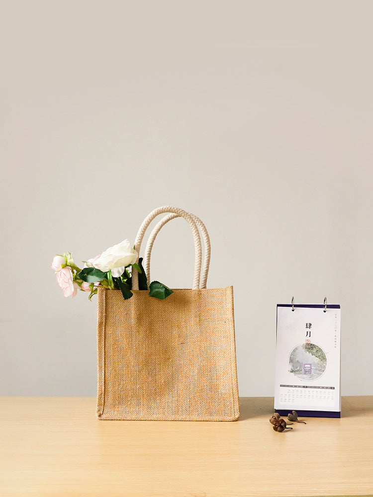Handmade Jute Handbag With Printed Linen