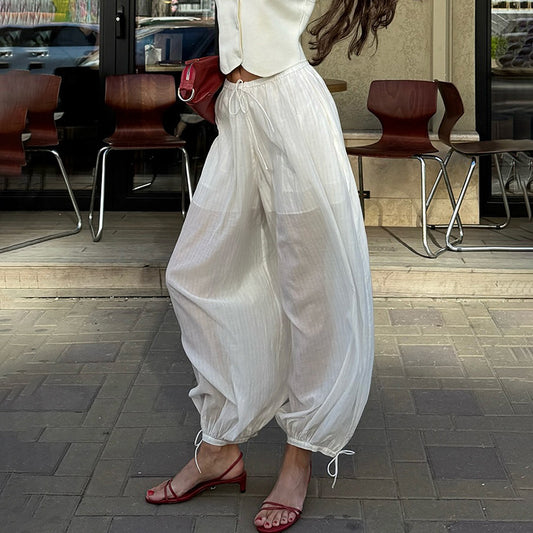 Lace-up Ankle-cinching Semi-sheer Trousers