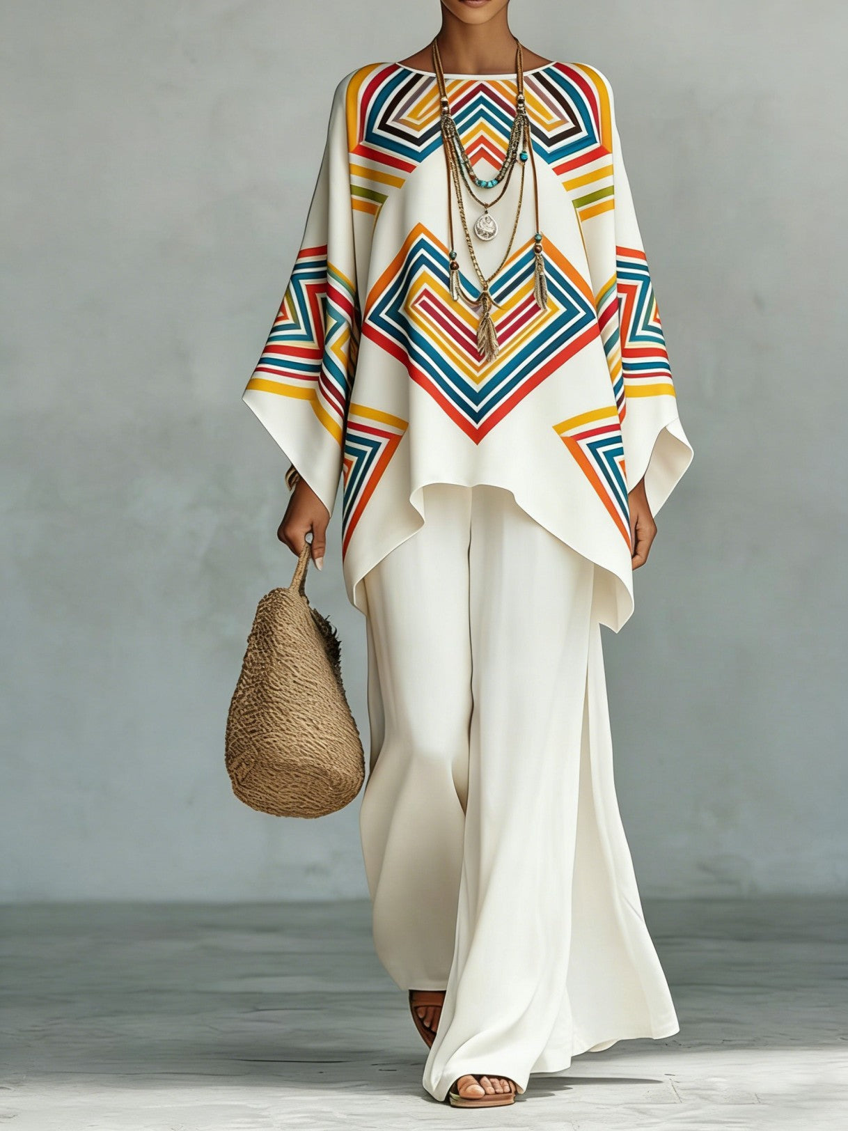 Women's Fashionable Printed Crew-Neck Casual Long-Sleeve Set