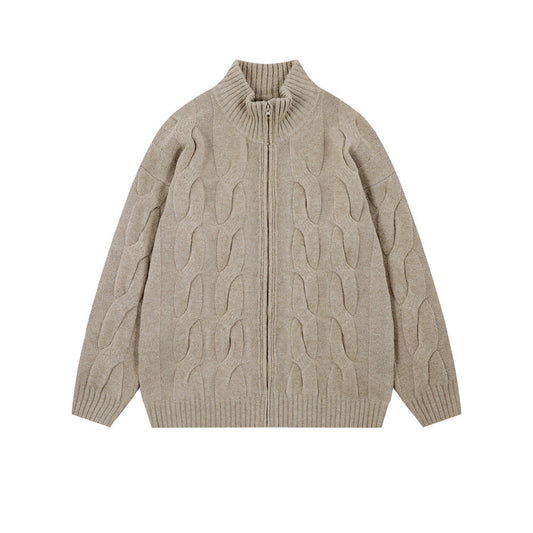 Ensfarvet strikket cardigan med snoet krave