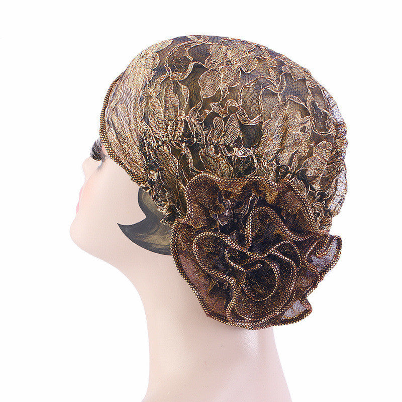 Breathable Bright Silk Lace Big Flower Tam-o'-shanter