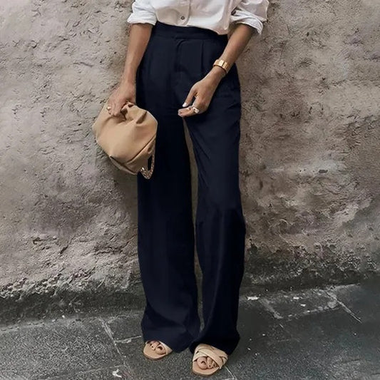 Color Pocket High Waist Trousers