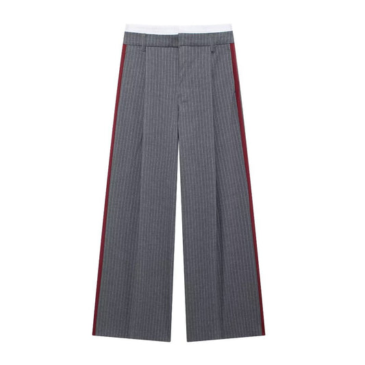 Fashion Pinstripe Boxer Briefs Detail High-waisted Trousers
