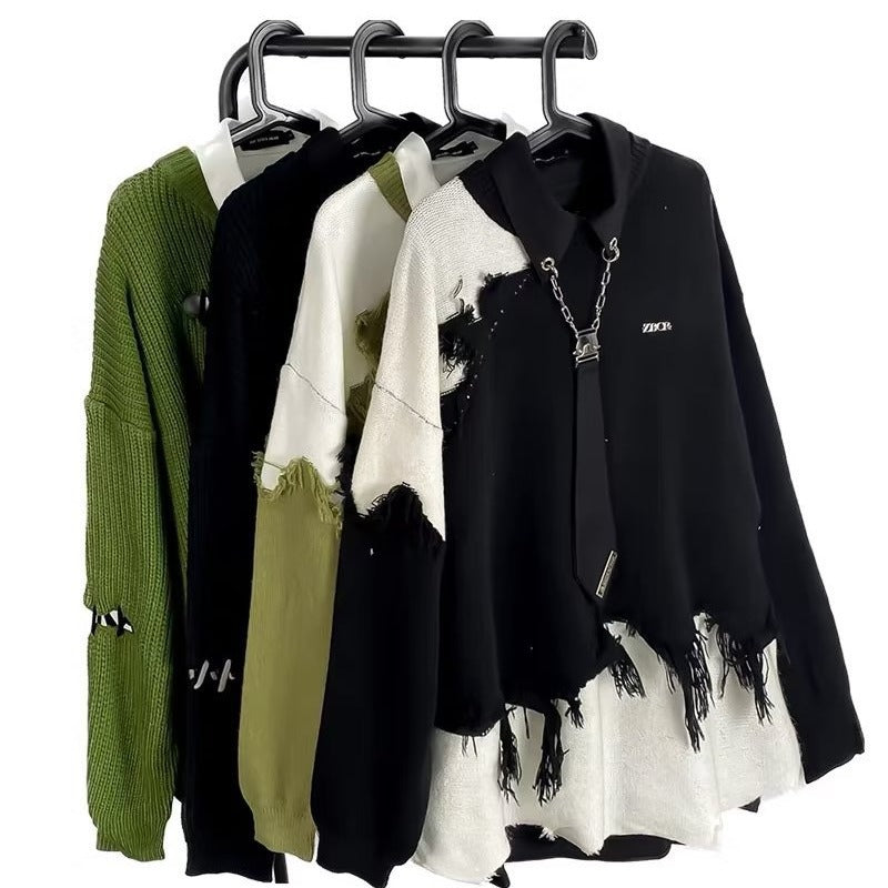 Fashion Retro Tassel Irregular Sweater Men