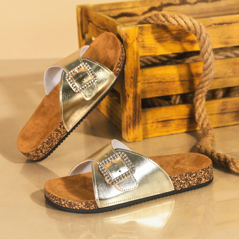 Summer New Retro Casual Belt Buckle Open Toe Slippers