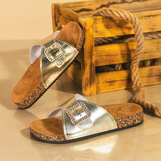 Summer New Retro Casual Belt Buckle Open Toe Slippers