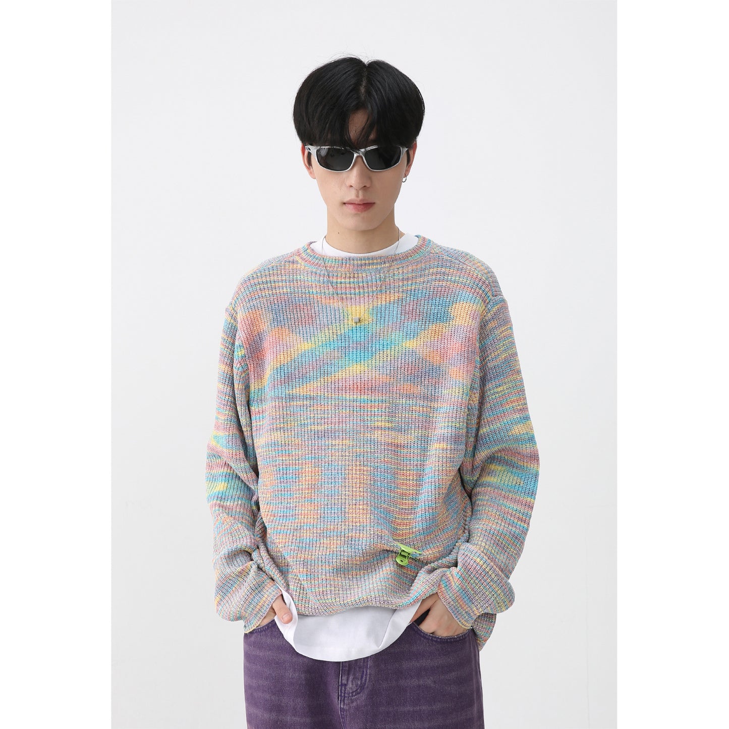 Men's Long Sleeve Pullover Base Knitted Bandage Dress Striped Sweater