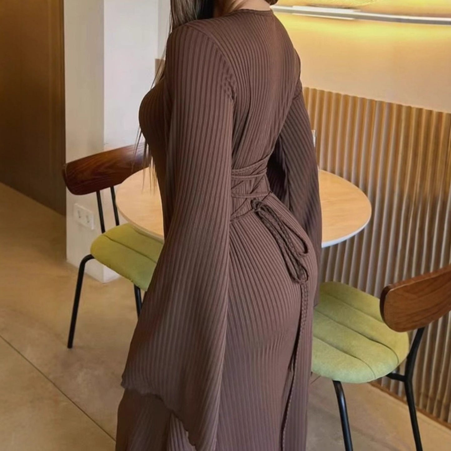 Women's Elegant Strappy Fashionable Long-Sleeve Dress