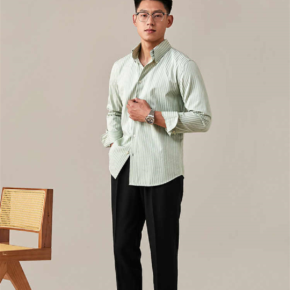 Point Button Down Long Sleeve Shirt Men's Casual Summer Thin Shirt