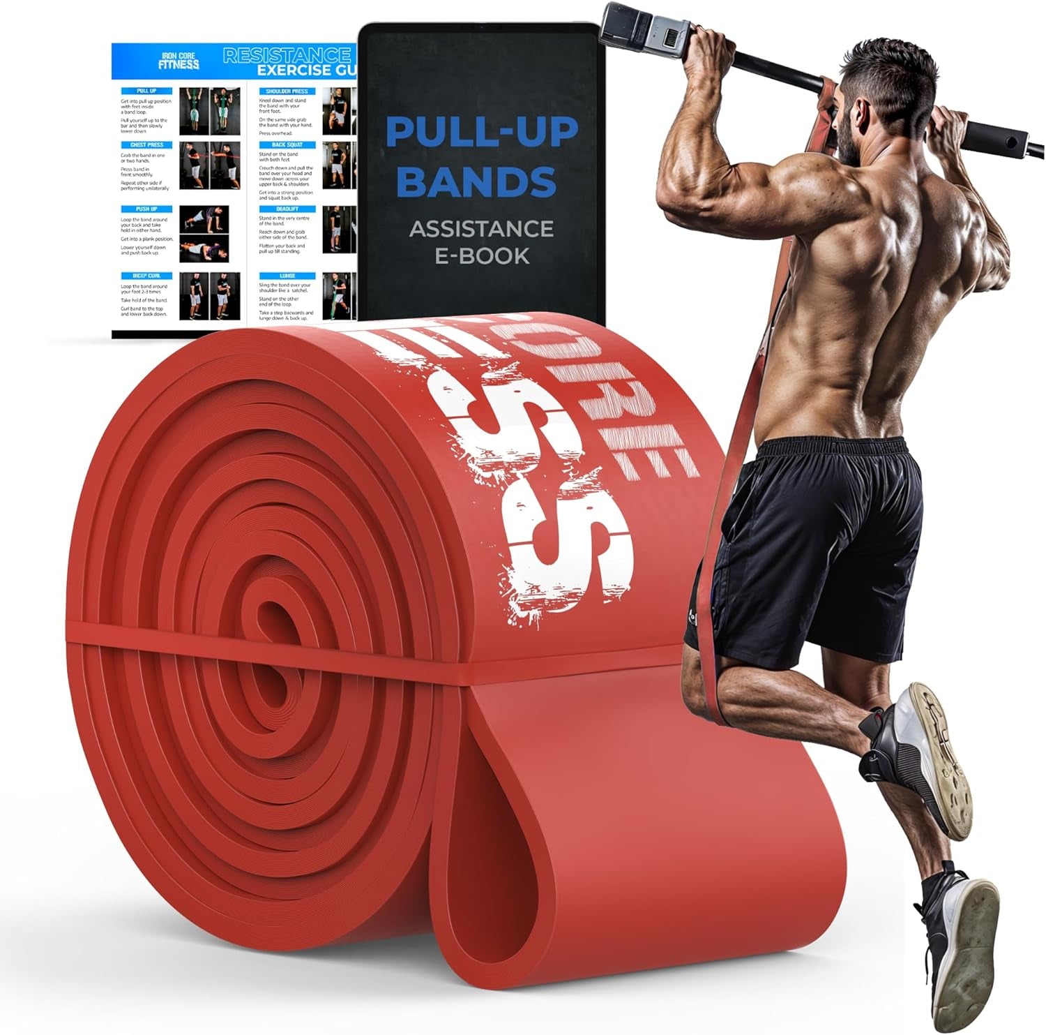Pull up Assistance Resistance Bands - Long Loop Power Bands for Men and Women - Strength Power Flexibility Training at Home & Gym - Ebooks & Workout Chart Included by