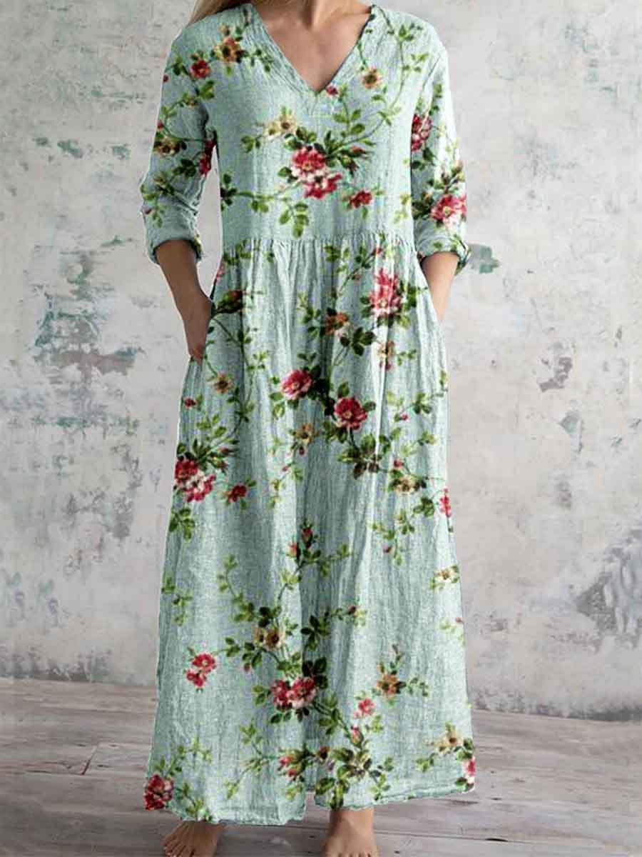 Women's Loose And Fashionable High-end V-neck Printed Dress