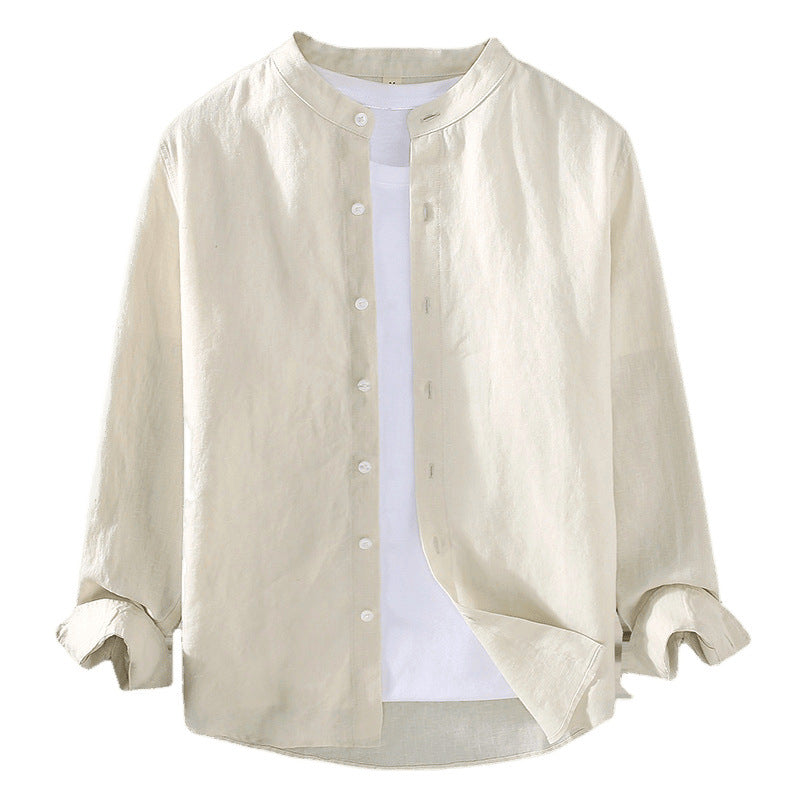Men's Long-sleeved Spring And Summer National Style Stand Collar Shirt