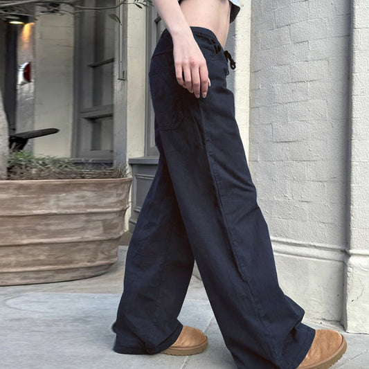 New Elastic Waist Design Straight Slimming All-match Wide Leg Pants