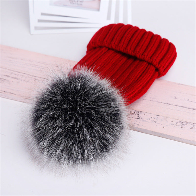 Oversized Warm Real Raccoon Fox Fur Ball Wool Hat