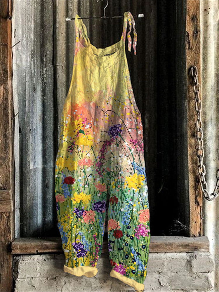 Kvinders efterårs- og vinterprintede retro-jumpsuit med vide ben
