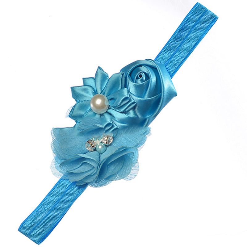 Pearl Chiffon Frayed Multi-angle Flower Combo Hair Band European And American Baby Elastic Headband