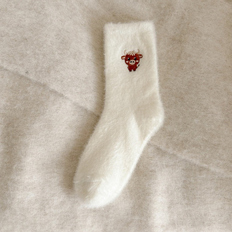Fleece-lined Thickened Warm Thick Socks Women's Mid-calf Socks Autumn And Winter