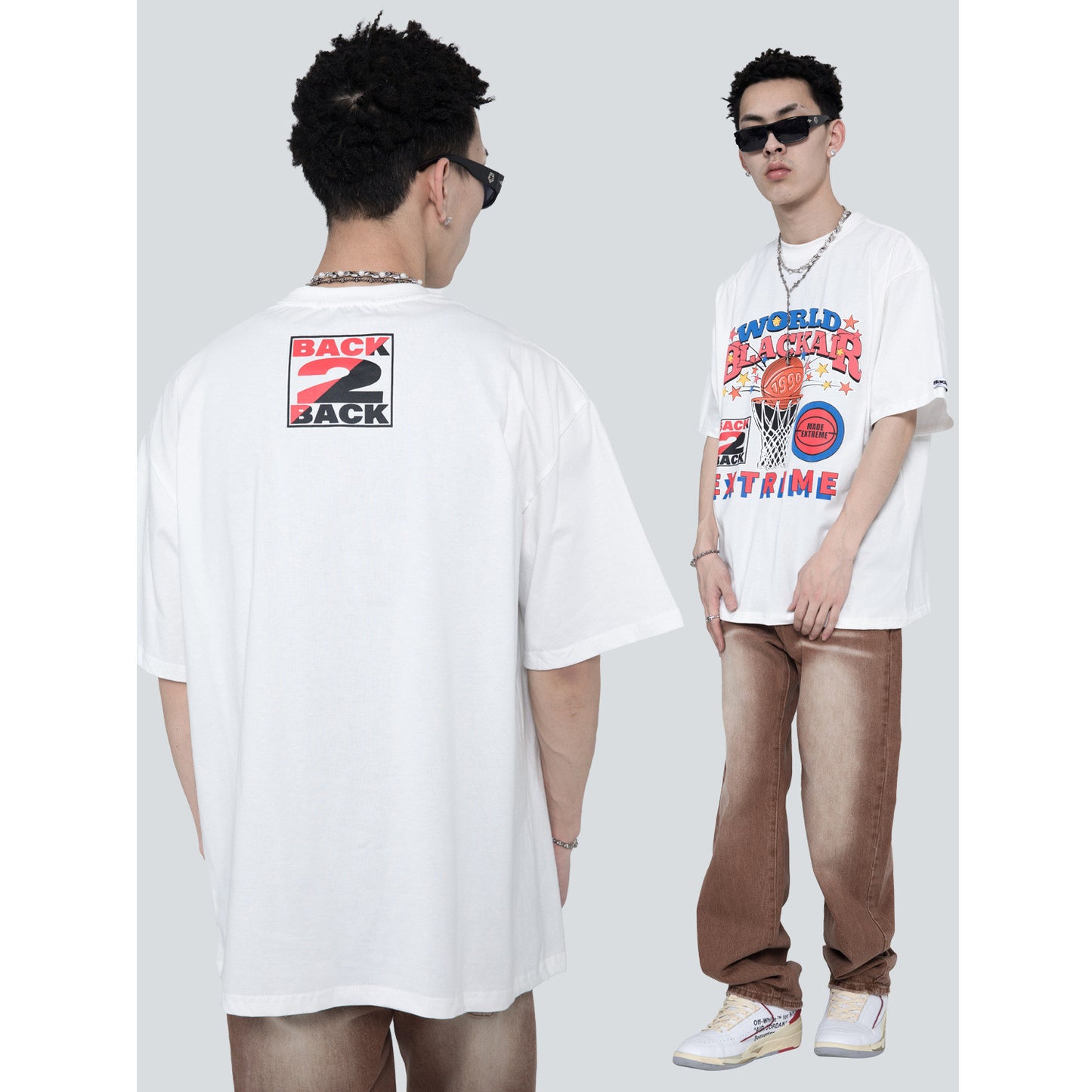 American Retro Street Culture Basketball Print Short Sleeve T-Shirt